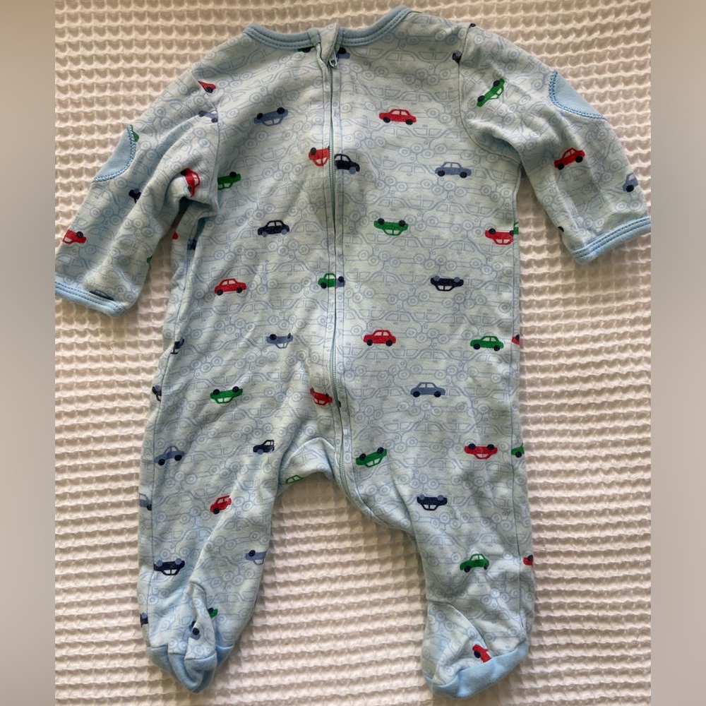 Little Me Light Blue Footie with Car Pattern